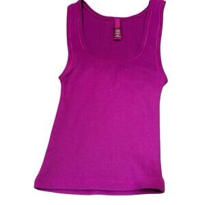 SKIMS Ribbed Tank Top Pink Fuchsia Scoop Neck Stretch Size XXS fits Youth L XL